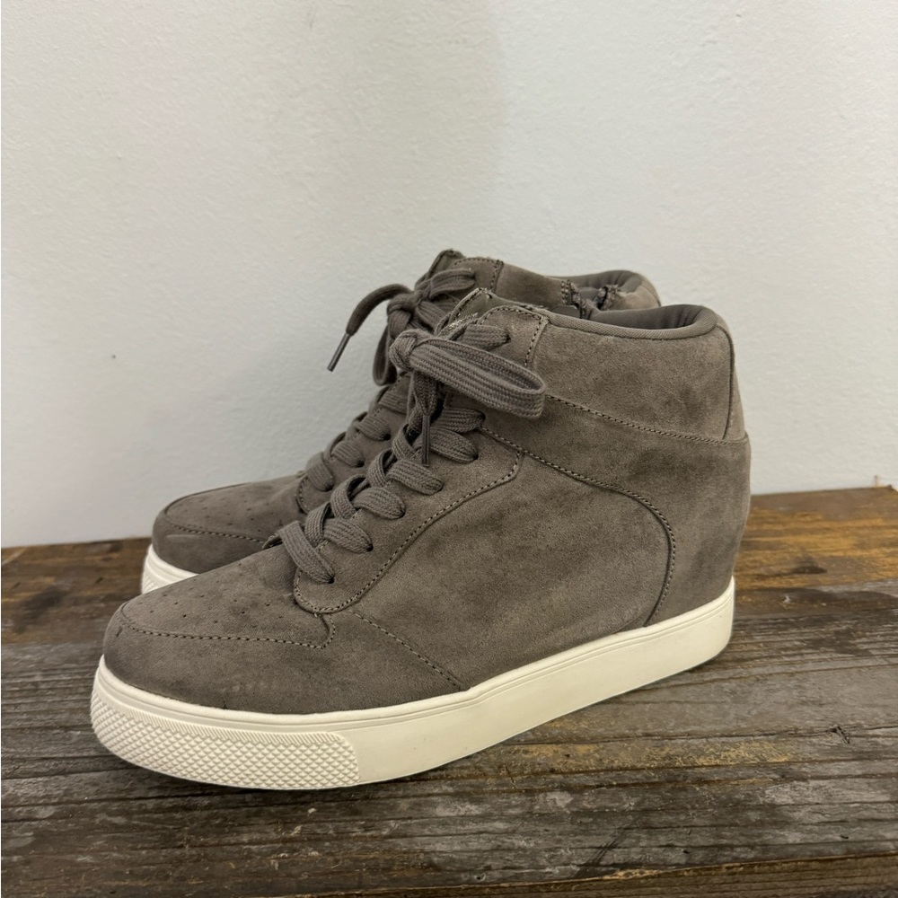 Comfort High Top Sneakers with Built in Wedge Taupe Size 10